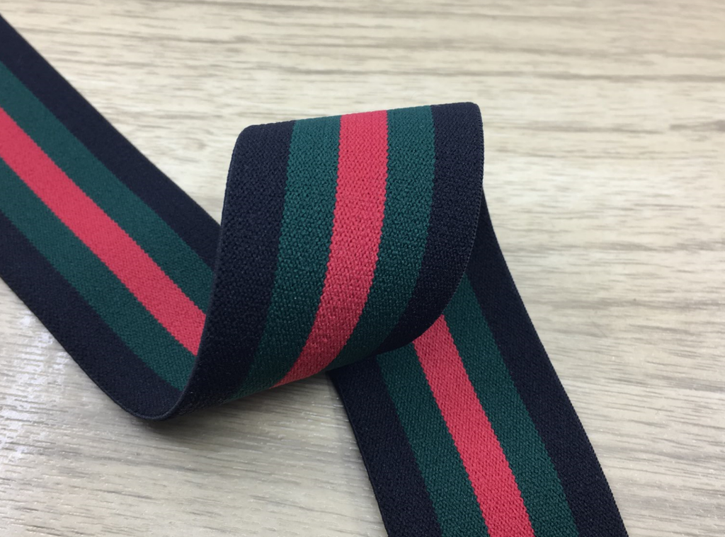 1.5 inch (40mm) Wide Colored Plush Black,Green and Red Stripe Soft Elastic Band