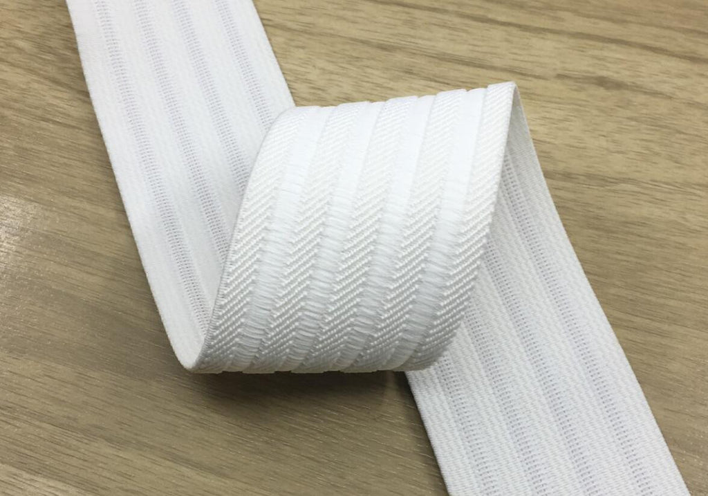 2 inch 50mm Wide White Jacquard Stripes Elastic Band , Waistband Elastic by the Yard, Elastic Trim,Elastic Ribbon,Stretchy Elastic