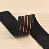 1.5 inch (40 mm) Wide Glitter Blue/Orange Stripes Black Elastic Band- 1 Yard