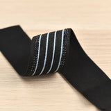 1.5 inch (40 mm) Wide Glitter Blue/Orange Stripes Black Elastic Band- 1 Yard