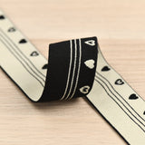 1 5/8 inch (40mm) Wide Cream Color/White and Black Heart Elastic Band-1 yard