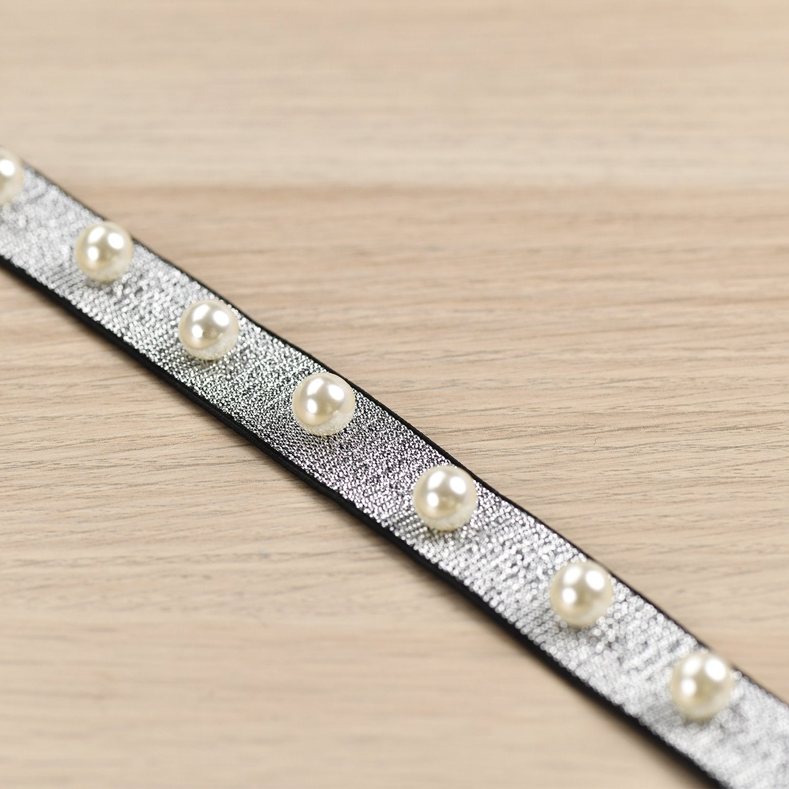 0.75 inch 20mm Silver Glitter Pearls Elastic Band , Colored Elastic Trim,  Elastic Ribbon, Elastic by the Yard