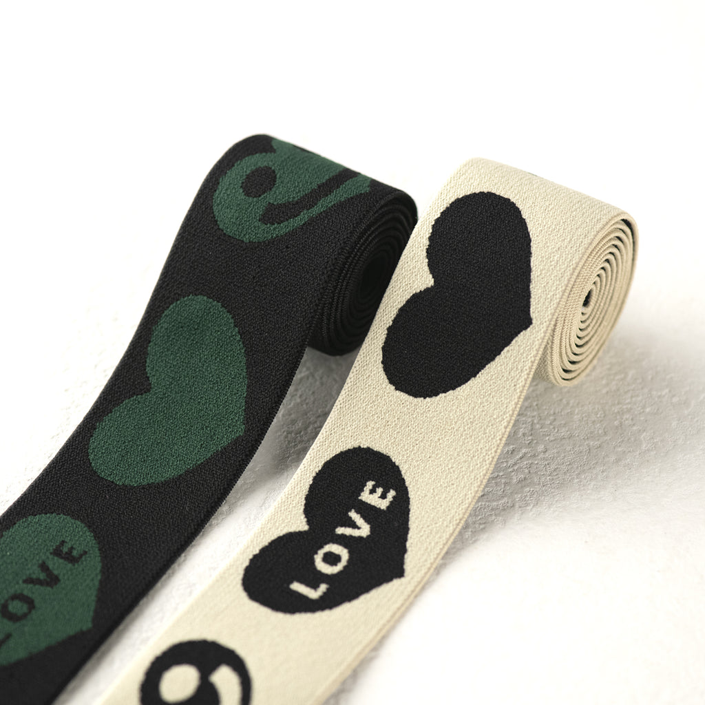 1.5 inch (40 mm) Wide Green/Cream Color and Black Smile Elastic Band- 1 Yard