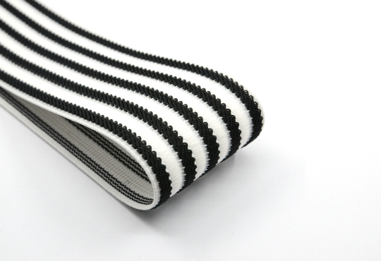2 inch (50mm) Wide Black Striped Jacquard  White Elastic Bands,