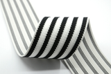 2 inch (50mm) Wide Black Striped Jacquard  White Elastic Bands, - strapcrafts
