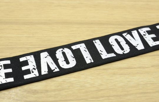 11/4 inch 30 mm Wide Printed Love Letters Black Plush Comfortable Elastic -1 Yard