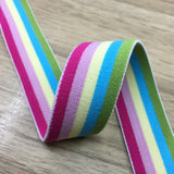 0.85 inch (22mm) Wide Colored Plush Colorful Striped Pink Elastic Band - 1 Yard - strapcrafts