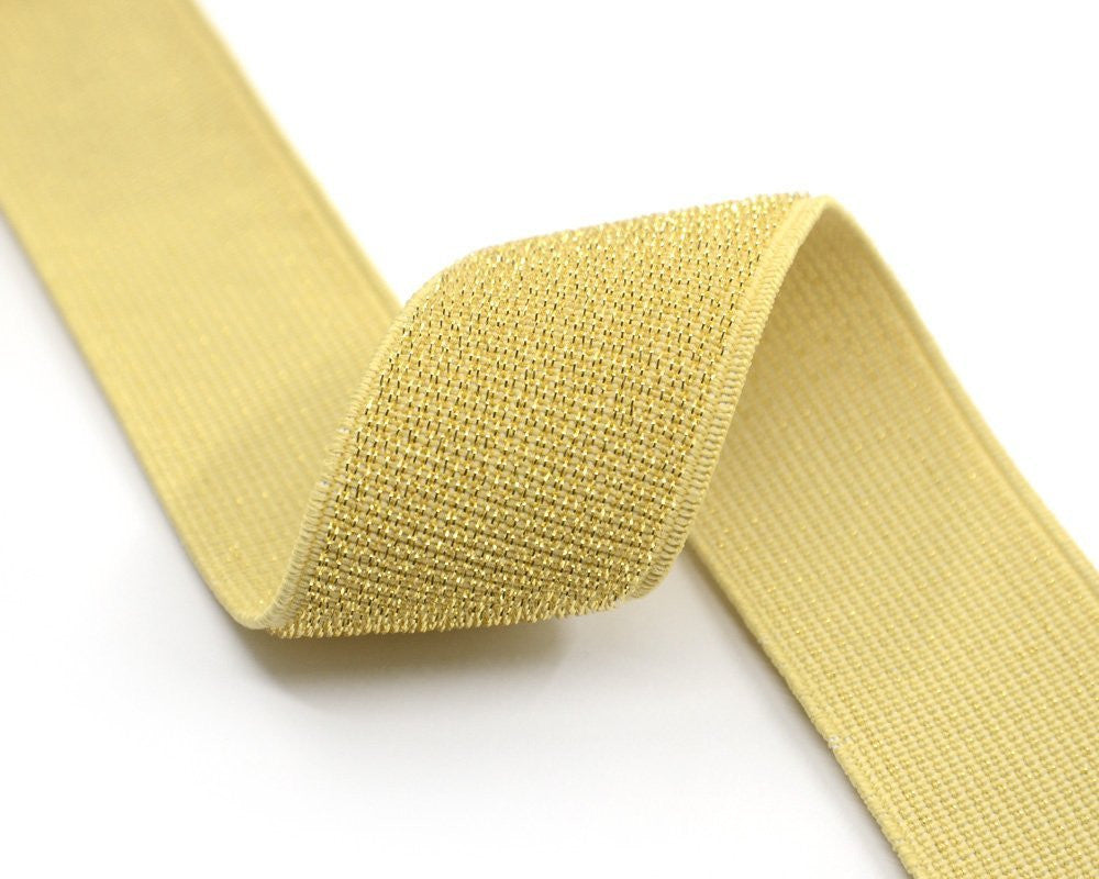 1.5" 38mm Wide Gold Long Glitter Fiber Waistband Elastic by the yard
