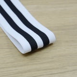 2 inch (50mm) Wide Colored Plush White and Black Striped Elastic Band - 1 Yard - strapcrafts