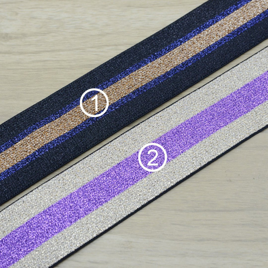 1 1/2 inch 40mm Wide  Glitter Striped Elastic Band , Colored Elastic Trim, Elastic Ribbon,  Elastic by the Yard, Sewing Elastic