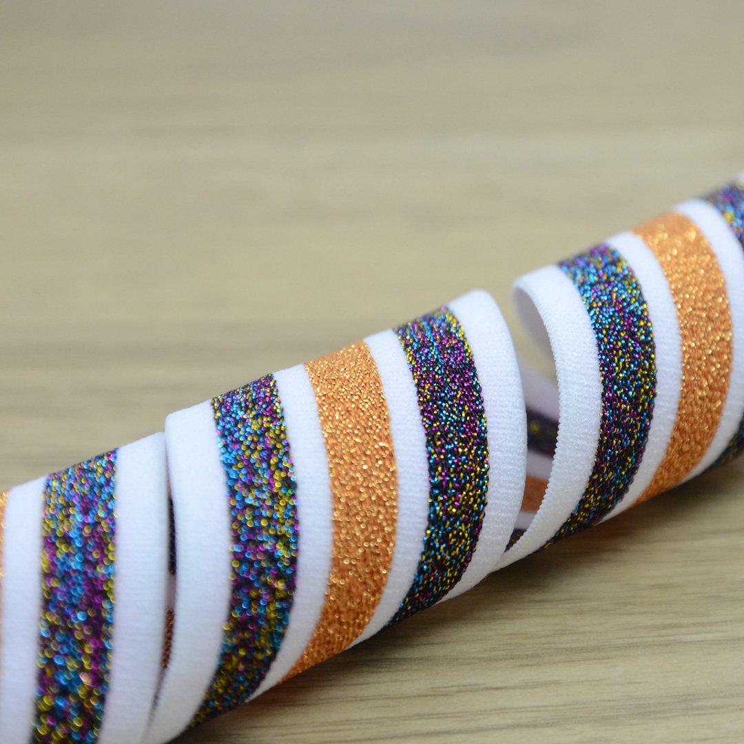 1 1/2 inch 40mm Wide Colorful Glitter Striped Elastic Band