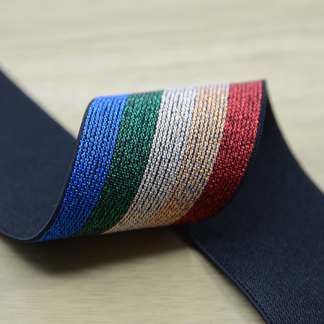 1 1/2 inch 40mm Wide Colorful Glitter Striped Elastic Band , Colored E