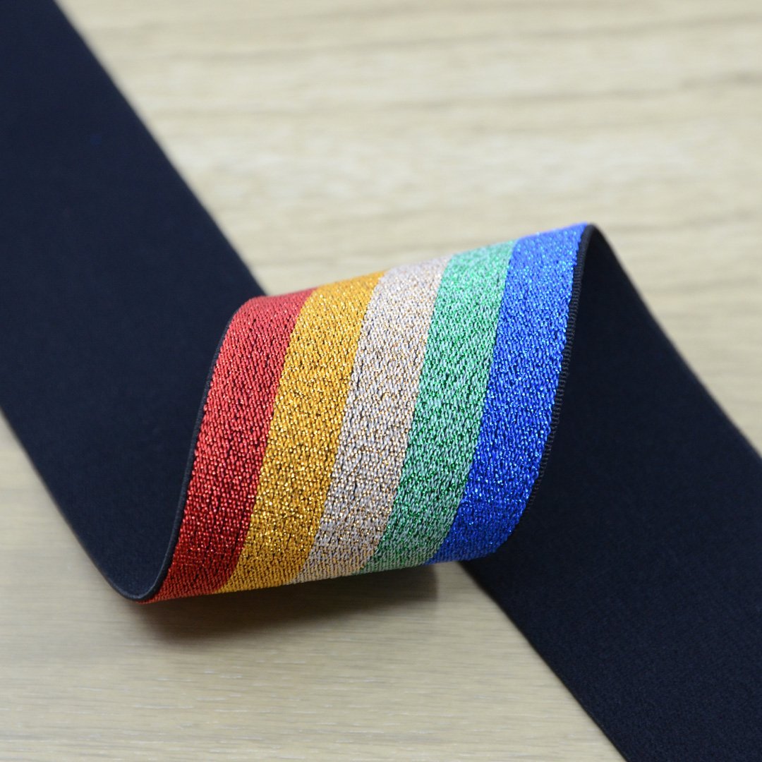 1 1/2 inch 40mm Wide Colorful Glitter Striped Elastic Band , Colored E