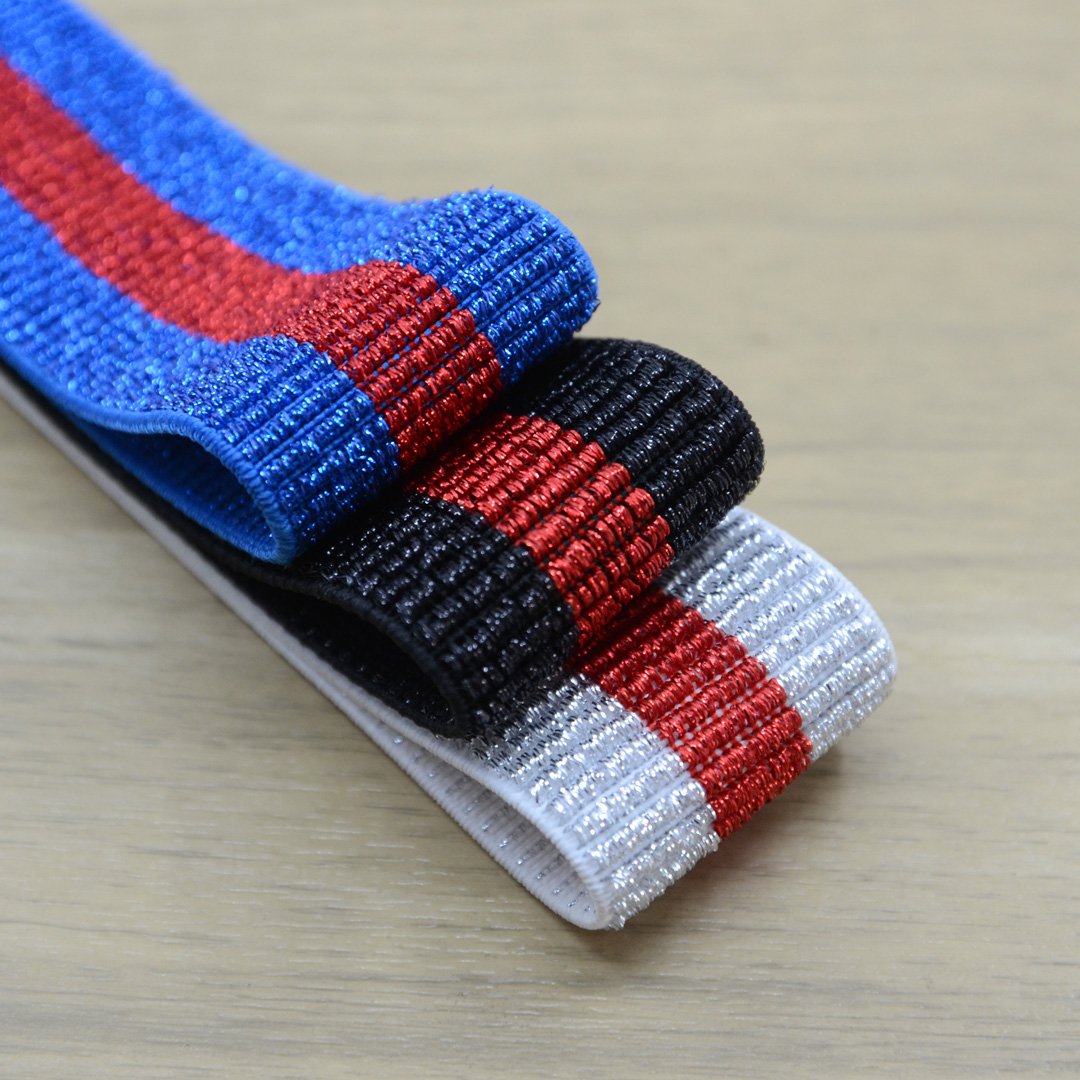 Elastic Ribbon Straps 1.5inch 40mm Wide Glitter Striped Elastic Band , Colored Elastic Trim ...