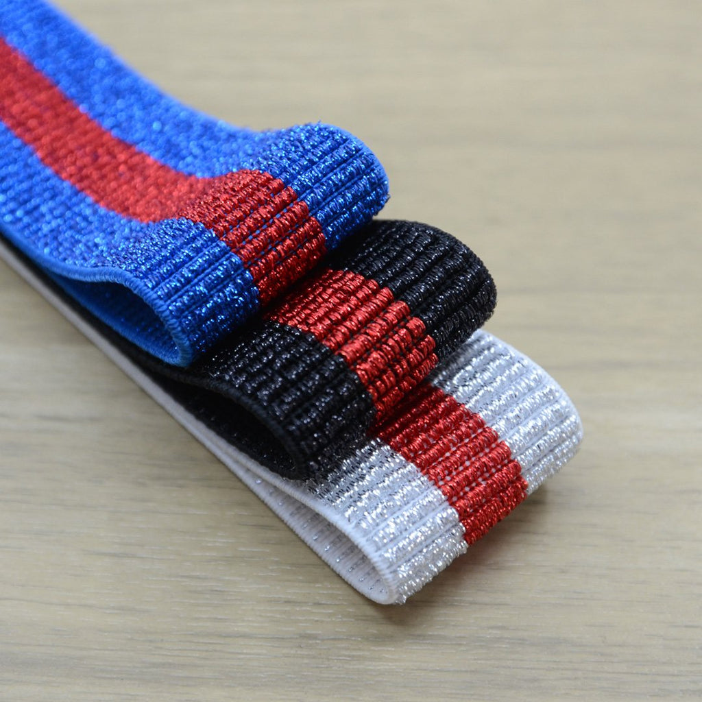 1.5inch 40mm Wide  Glitter Striped Elastic Band , Colored Elastic Trim, Elastic Ribbon,  Elastic by the Yard,