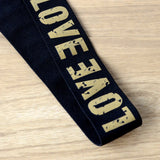11/2 inch 40mm Wide Printed Gold Love Letters Black Plush Comfortable Elastic , Soft Elastic Band, Waistband Elastic,Sewing Elastic - strapcrafts