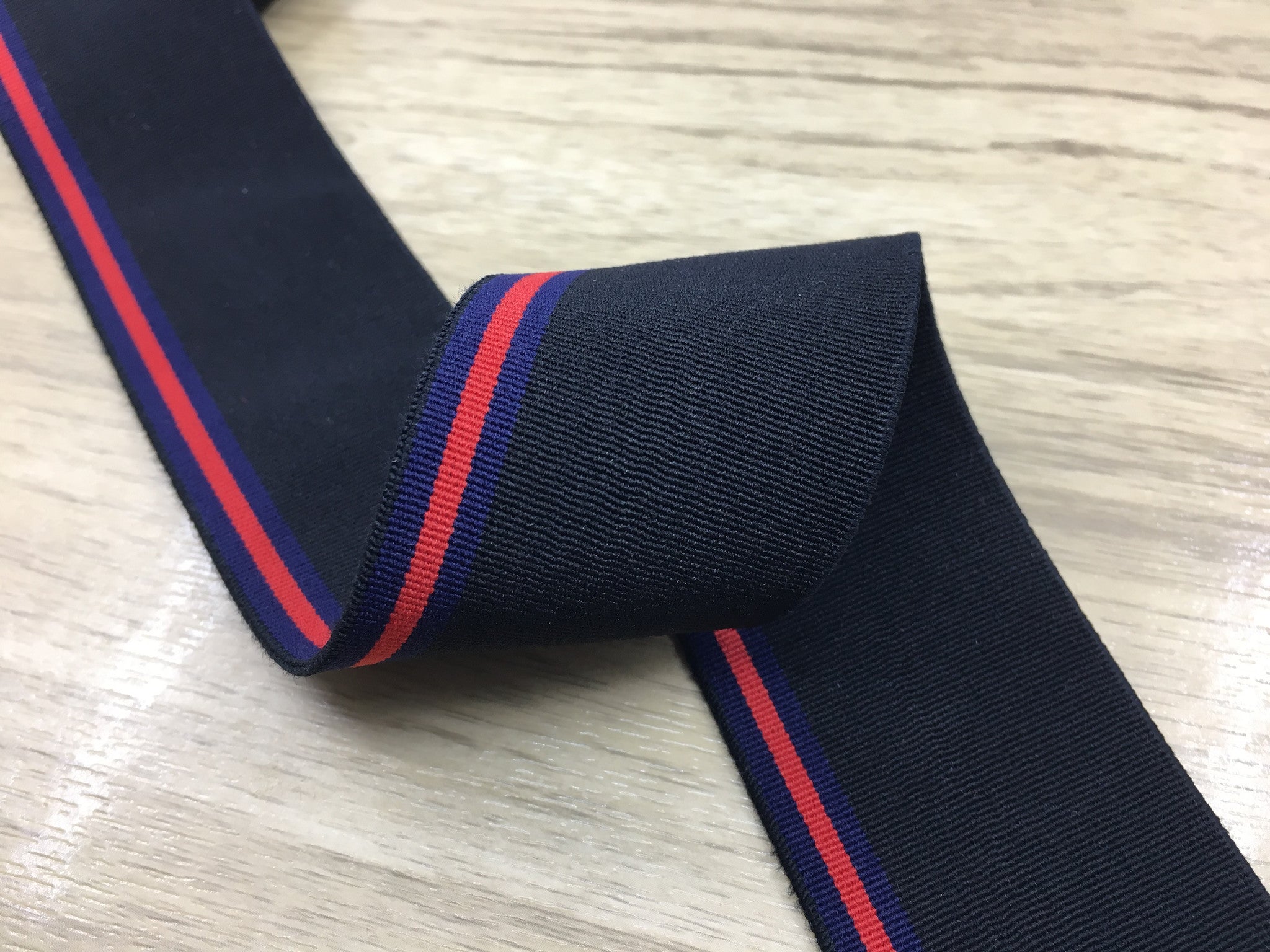 1.5 inch Wide Black Blue and Red Striped Soft Colored Elastic, Waistband Elastic, Sewing Elastic - strapcrafts