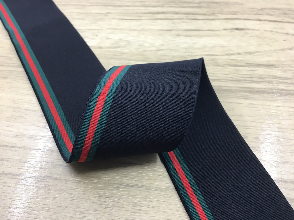 2 Inch Wide Black Green and Red Striped Soft Colored Elastic, Waistband Elastic, Sewing Elastic