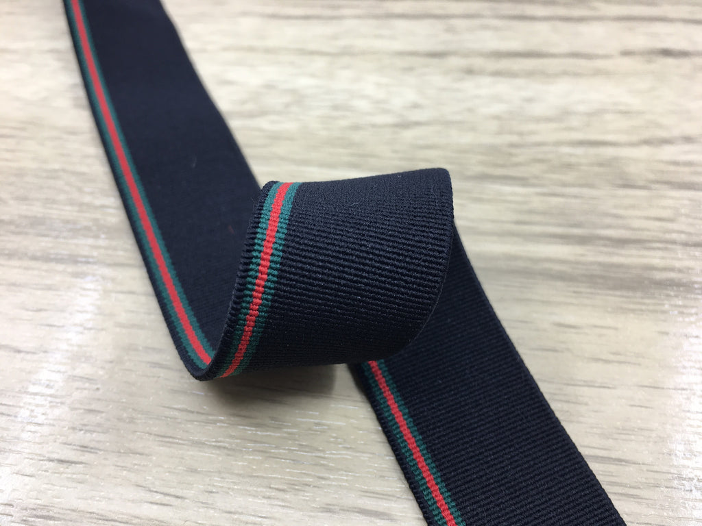 1 Inch 25mm Wide Black Green and Red Striped Soft Colored Elastic, Waistband Elastic, Sewing Elastic