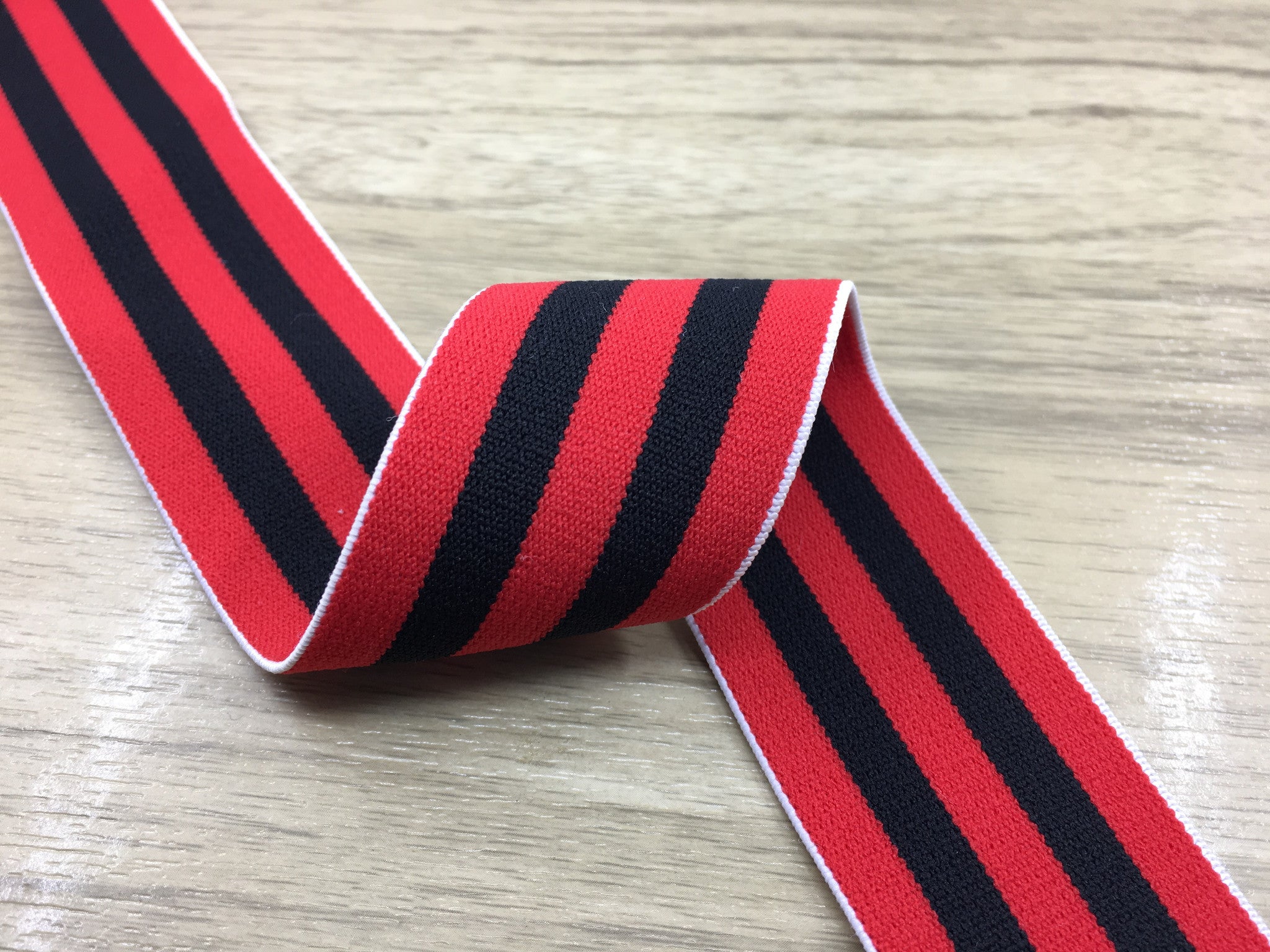 1.5 inch (40mm) Wide Colored Plush Red and Black Striped Elastic Band, Soft Waistband Elastic, Elastic Trim, Sewing Elastic - strapcrafts