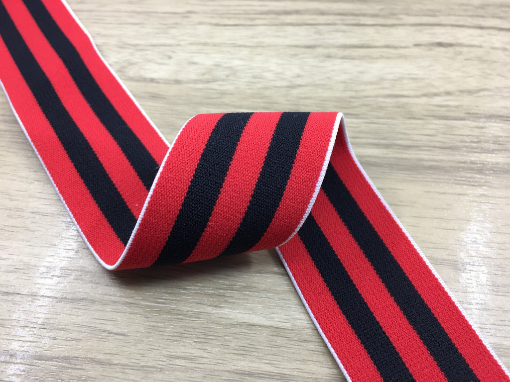 1.5 inch (40mm) Wide Colored Plush Red and Black Striped Elastic Band, Soft Waistband Elastic, Elastic Trim, Sewing Elastic