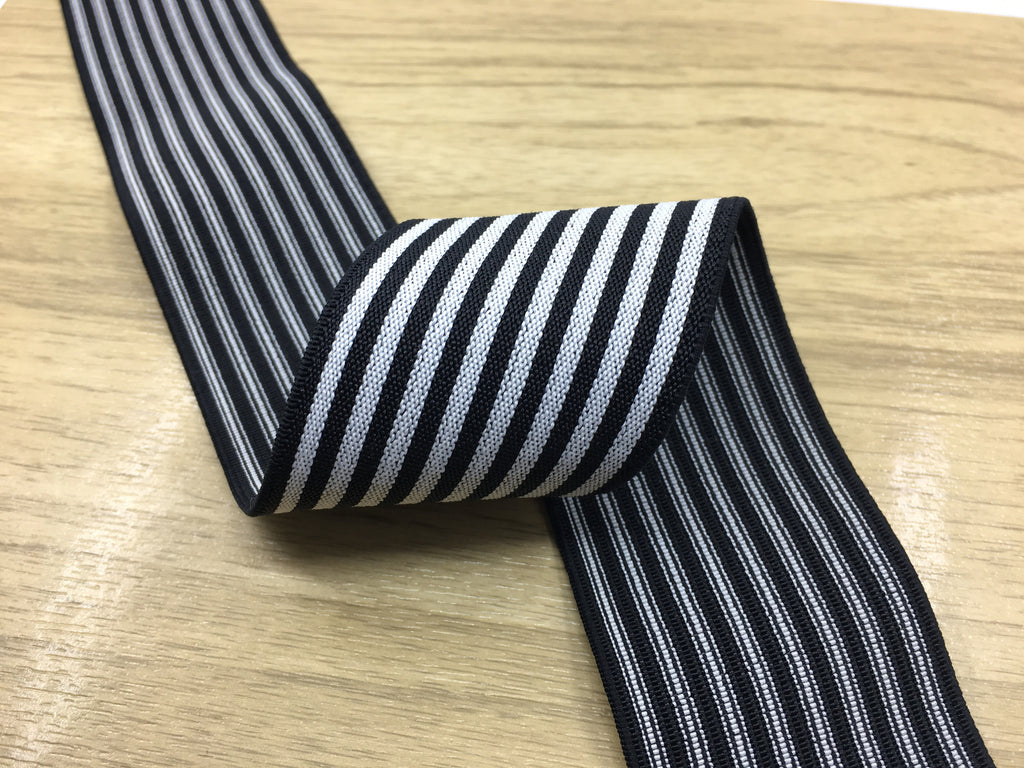 2 inch (50 mm ) Wide Colored Black and White Thin Striped Elastic Band, Waistband Elastic, Sewing Elastic-1 Yard