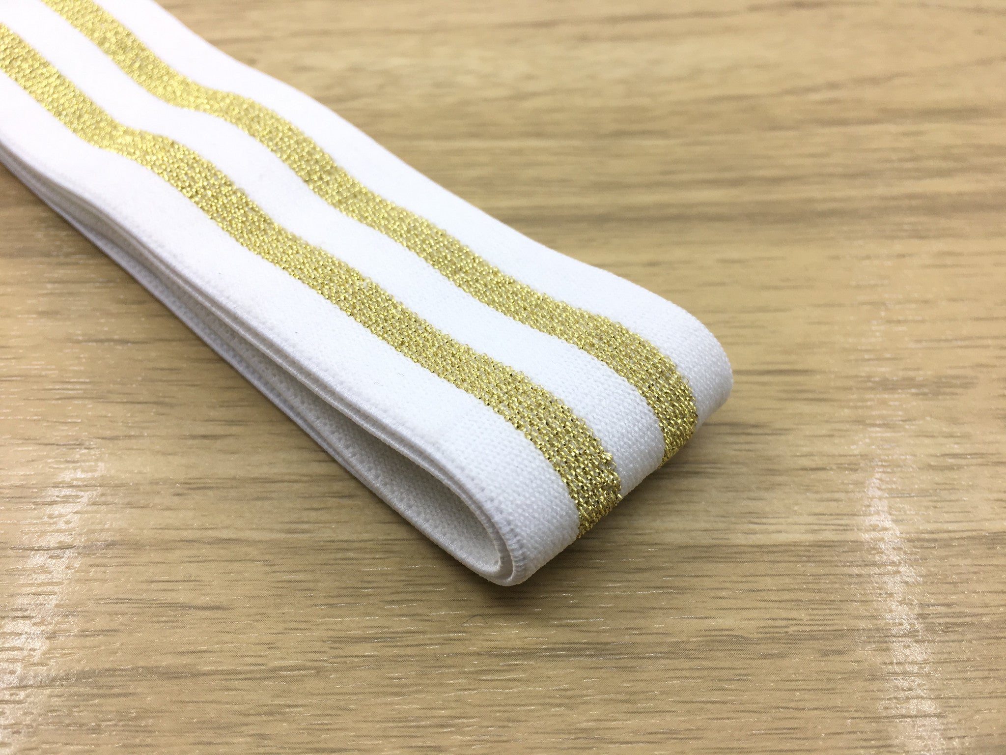1.5 inch (40mm) Wide Gold Glitter Striped Soft White Elastic Band, Sof