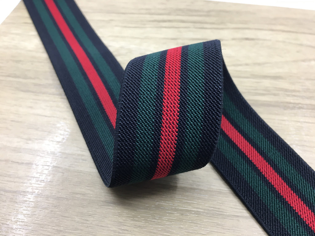 1.5 inch (40mm) Wide Colored Striped Green Elastic, Waistband Elastic, Sewing Elastic