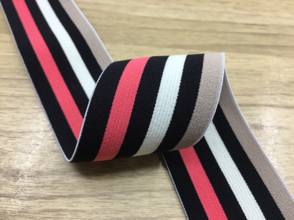 2 inch (50mm) Wide Colored Stripe Plush Elastic Band- one yard