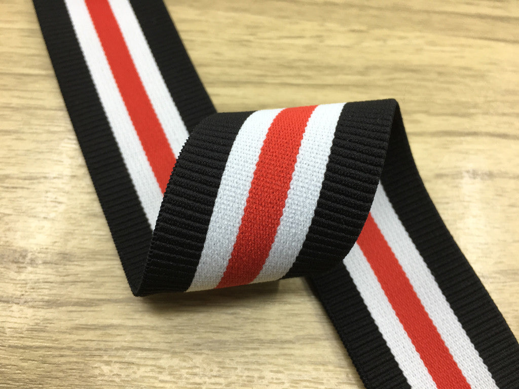 1.5 inch (40mm) Wide Colored Plush Red and White Striped Elastic Band