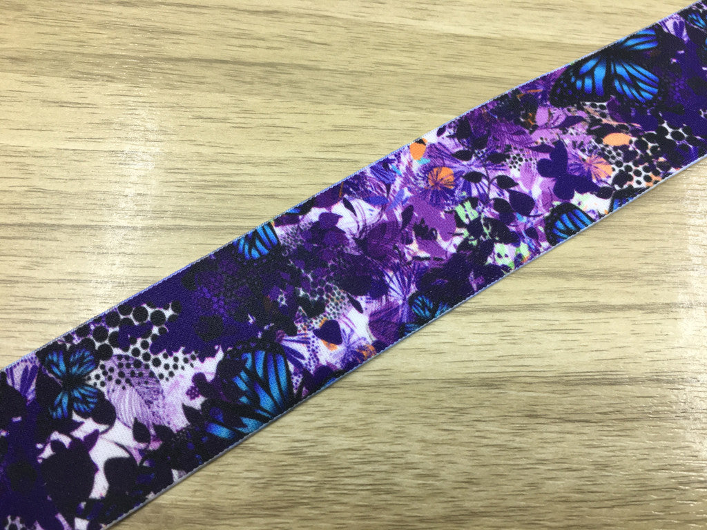 1.5 inch (40mm) Wide Satin Finish Purple Flowers Soft Elastic Band