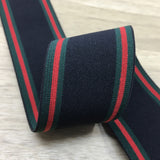 1.5 inch (40mm) Wide Colored Black Striped Elastic Band,Black Green and Red - 1 Yard - strapcrafts