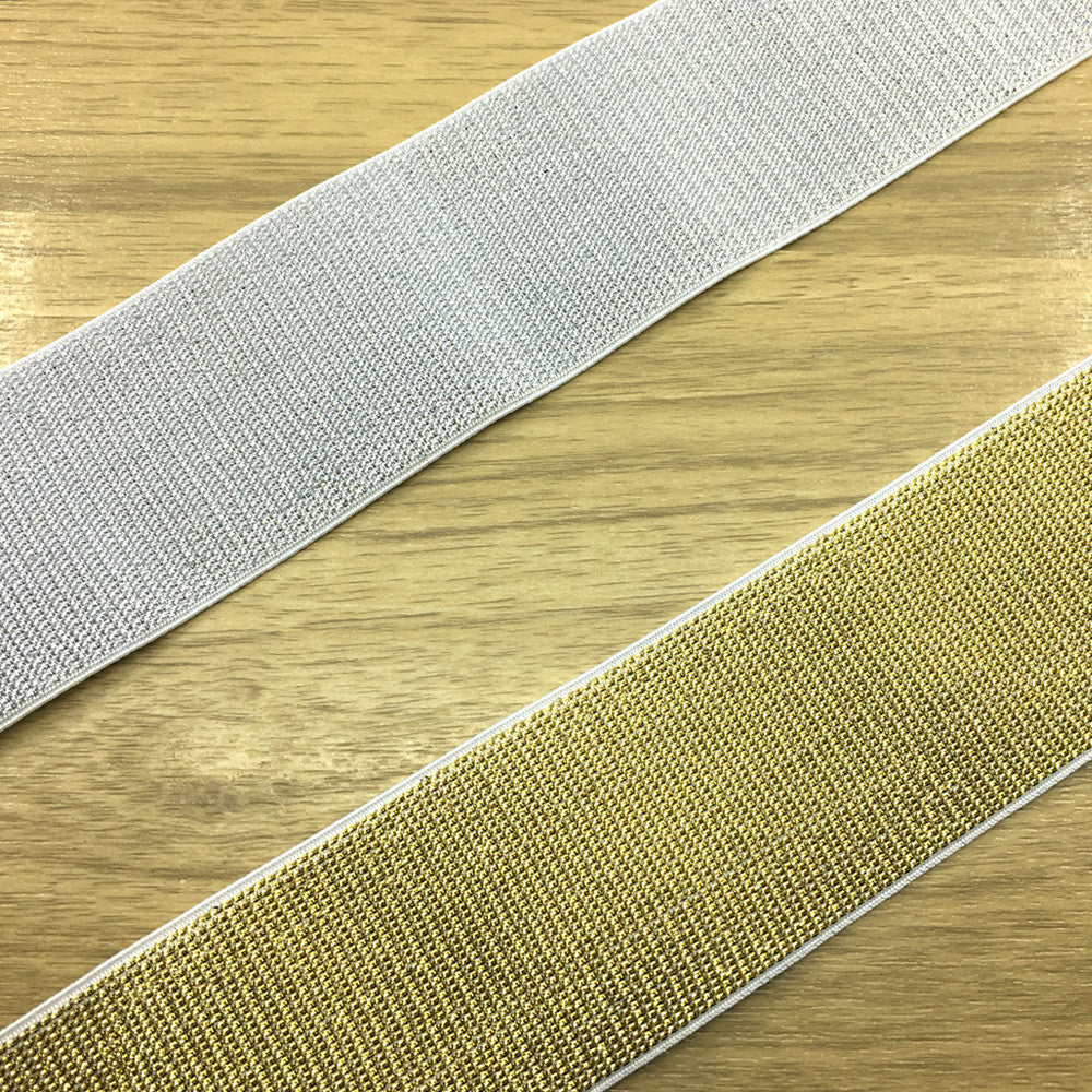 2 inch (50mm) Wide Silver Glitter Striped Elastic Band, Soft Waistband