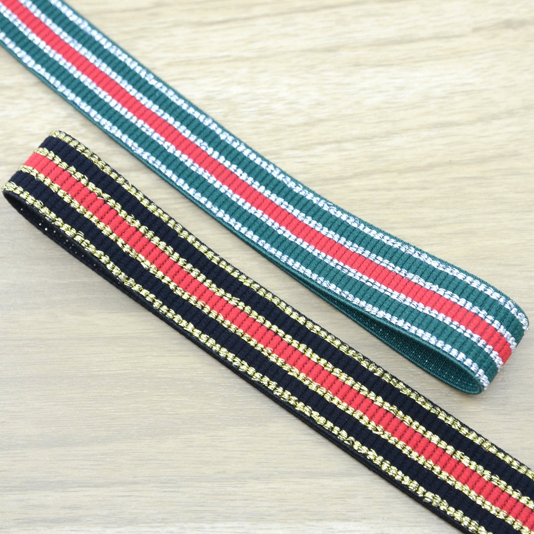 1 inch 25mm Colorfur  Glitter Striped Elastic Band , Colored Elastic Trim, Elastic Ribbon,  Elastic by the Yard, - strapcrafts