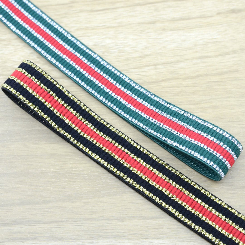 1 inch 25mm Colorfur  Glitter Striped Elastic Band , Colored Elastic Trim, Elastic Ribbon,  Elastic by the Yard,