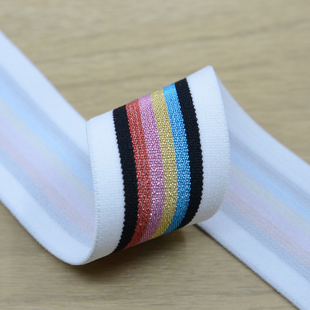 1.5 inch 40mm Wide Colorful Glitter Striped Elastic Band , Colored Ela
