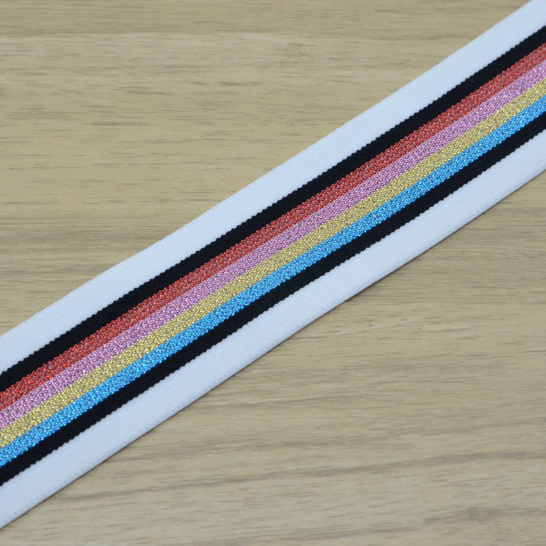 1.5 inch 40mm Wide Colorful Glitter Striped Elastic Band , Colored