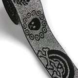 1 1/2 inch (38 mm) Colored Black and Silver Glitter Happy Skull and Bones Elastic, Waistband Elastic
