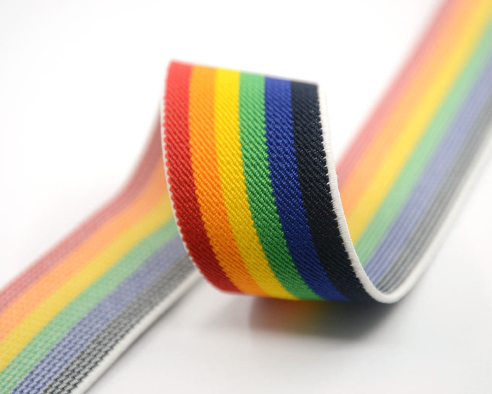 1.5" 38mm Wide Colored Striped Elastic Band, Waistband Elastic, Elastic Trim, Elastic Ribbon, Sewing Elastic,Stretchy Elastic-1 Yard