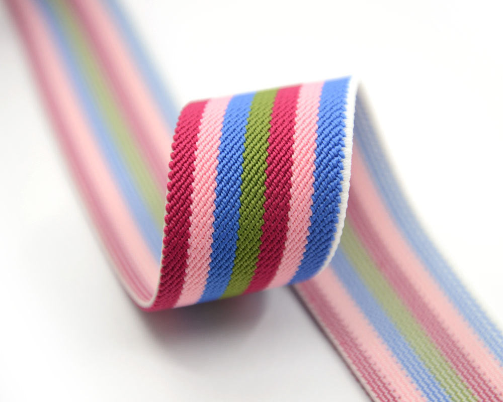 1.5" 38mm Wide Multi Stripes Colorful Elastic Band, Waistband Elastic, Elastic Trim, Elastic Ribbon, Sewing Elastic,Stretchy Elastic-1 Yard